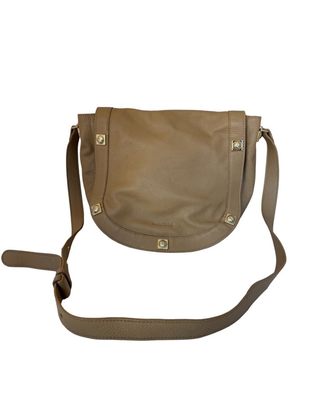 See By Chloe Medium Crossbody Purse Shoulder Saddle Bag Leather Stud Tan